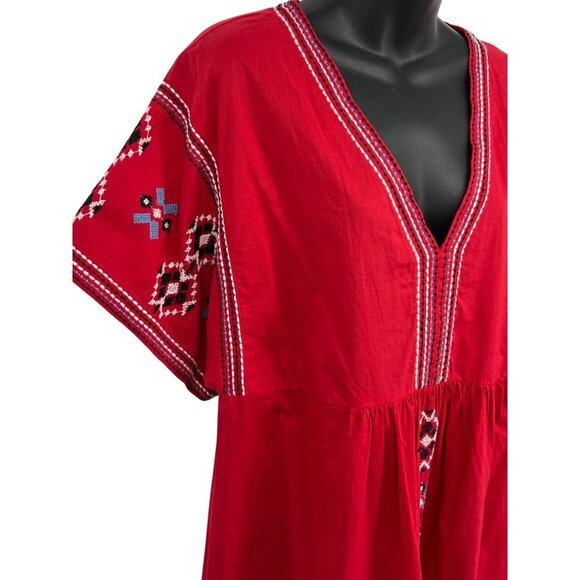 Zara Red Embroidered V-Neck Midi Shift Dress Size XL Extra Large Women NWT New - Picture 4 of 10